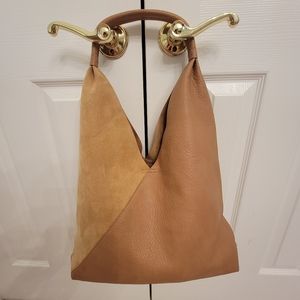 Slouchy tan leather-like tote